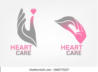 Vector set with signs of love and care. badges for charity and care organizations