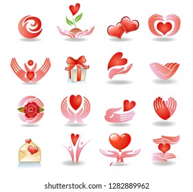 Vector set with signs of love and care 