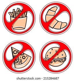 Vector set of signs prohibiting fast food
