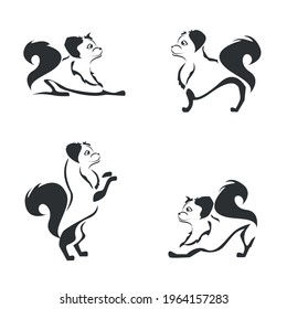 Vector set of silhouette or badge of a small and cute dog for logo decoration, tattoo, print or flyer.