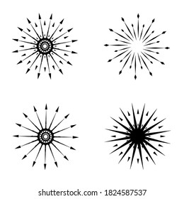 Vector set of silhouette black stars snowflakes flake circle radial icons decoration illustration abstract background texture wallpaper art graphic design minimal