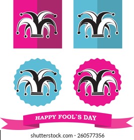 vector set from silhouette clowns hat in frame for fools day
