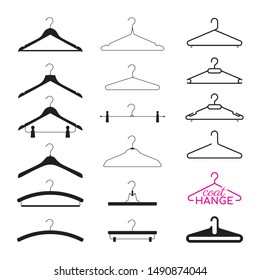 Vector set silhouette coat hanger. Isolated on white background