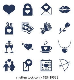 Vector Set of Silhouette Dark Blue Love and Wedding Icons for Valentine Day