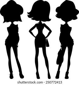 Vector set silhouette fashion girls top models 