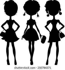 Vector set silhouette fashion girls top models 