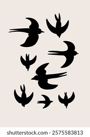 Vector Set Silhouette of a flock of flying birds