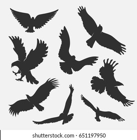 vector set silhouette flying eagle on white background