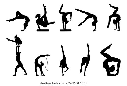 Silhueta de ginástica de conjunto de vetores