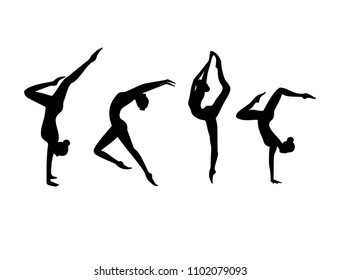 Vector Set of silhouette gymnastic girls. Silhouette girl dancing isolated on white background. Sport girls icon set