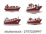 vector set silhouette logo of cargo container ship or expedition