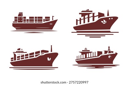 vector set silhouette logo of cargo container ship or expedition