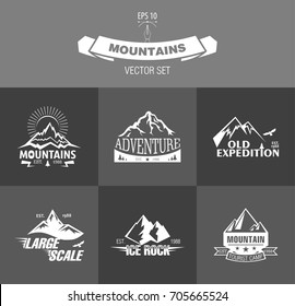 Vector set of silhouette logos of mountains