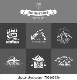 Vector set of silhouette logos of mountains