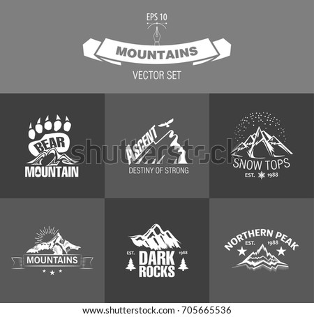 Vector set of silhouette logos of mountains