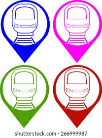 vector set silhouette modern express train front on symbol map point different colors