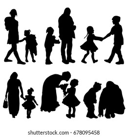 Vector set silhouette mom dad i family brother