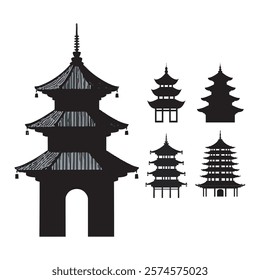 Vector set silhouette of Pagoda