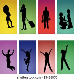 vector set of silhouette people