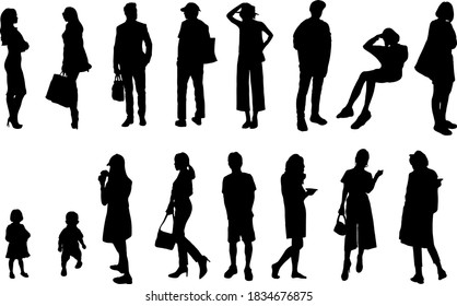 Vector set of Silhouette people in various postures