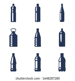 Vector Set of Silhouette Plastic Bottle Icons.