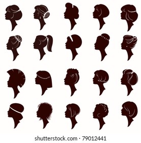 Vector set of silhouette portrait of beautiful woman with Hairstyles (From my big " woman portrait collection ")