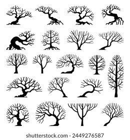 vector set of silhouette side view tree illustration.