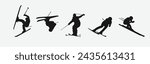 Vector set silhouette of ski. Winter sport, extreme sport concept. Isolated background. Vector illustration.