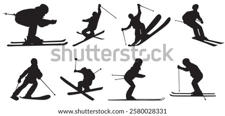 Vector set Silhouette of a skier in winter. Ski silhouette isolated vector design
