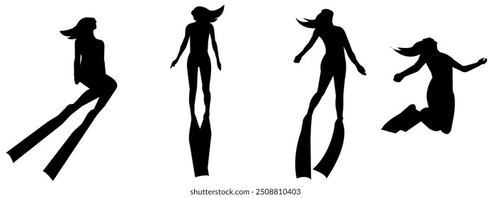 Vector set silhouette of Snorkeling, free diving, Isolated background. Vector illustration.