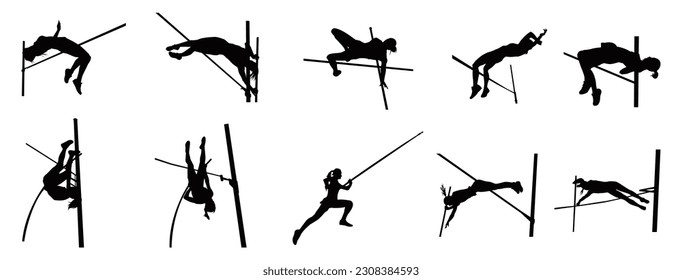 Silueta vectorial de deportista de salto alto. La silueta de atleta femenina de alto salto aisló el diseño vectorial.