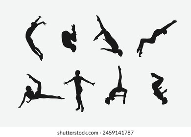 Vector set silhouette of synchronized swimming. Artistic swimming, water sport. Isolated background. Vector illustration.