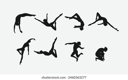 Vector set silhouette of synchronized swimming. Artistic swimming, water sport. Isolated background. Vector illustration.