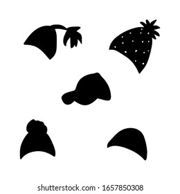 Vector set silhouette with Warm winter hat in doodle style. Vector hand drawn illustration.
