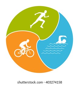 Vector set of silhouettes of athlete. Outline figure triathlete. Stylish logo for triathlon on white background. Modern vector symbol for triathlon.