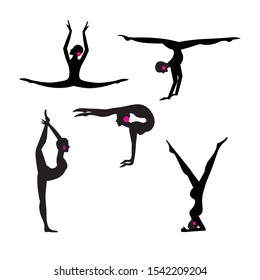 Vector set silhouettes of beautiful gymnasts isolated on white background