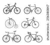 Vector set of silhouettes bike on white isolated background