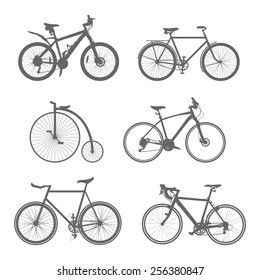 Vector set of silhouettes bike on white isolated background