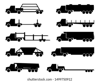 Vector set of silhouettes the cargo trucks.