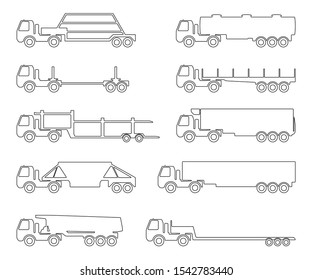 Vector set of silhouettes the cargo trucks.