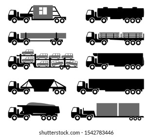 Vector set of silhouettes the cargo trucks.