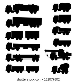Vector set of silhouettes the cargo trucks.