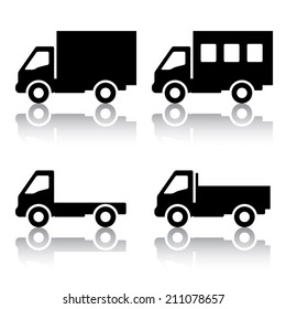 Vector set of silhouettes the cargo trucks.