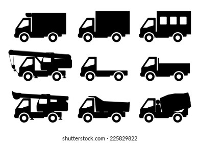 Vector set of silhouettes the cargo trucks.