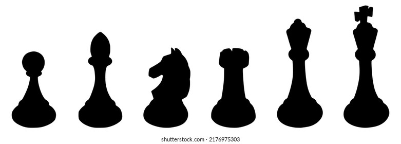 Vector set of silhouettes of chess pieces isolated on white background.