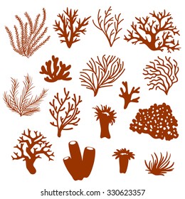 vector set of silhouettes of corals