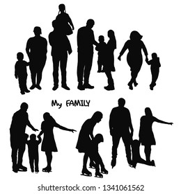 vector set of silhouettes of dad and I, Mom and I. Mom, Dad, Love, Family