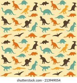 vector set silhouettes of dinosaur,animal illustration, retro pattern background