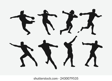 Vector set of silhouettes of discus throw. sport, athletics. Isolated on white background.