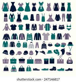 vector set silhouettes of fashion Collection Men's and Women Clothes and bags set of of Fashion elements 